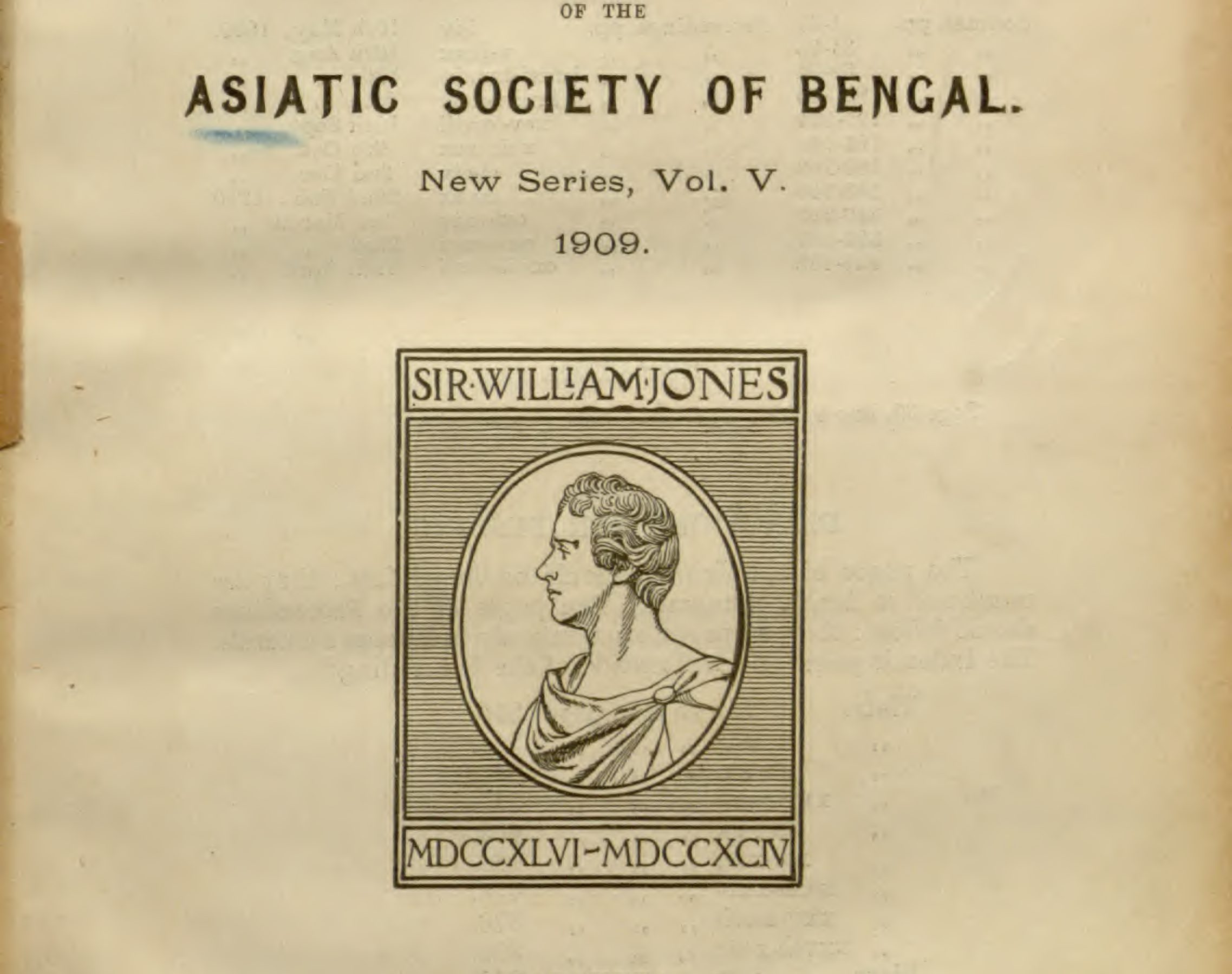 Cover of 1909, volume 5, of the Journal of the Asiatic Society of Bengal