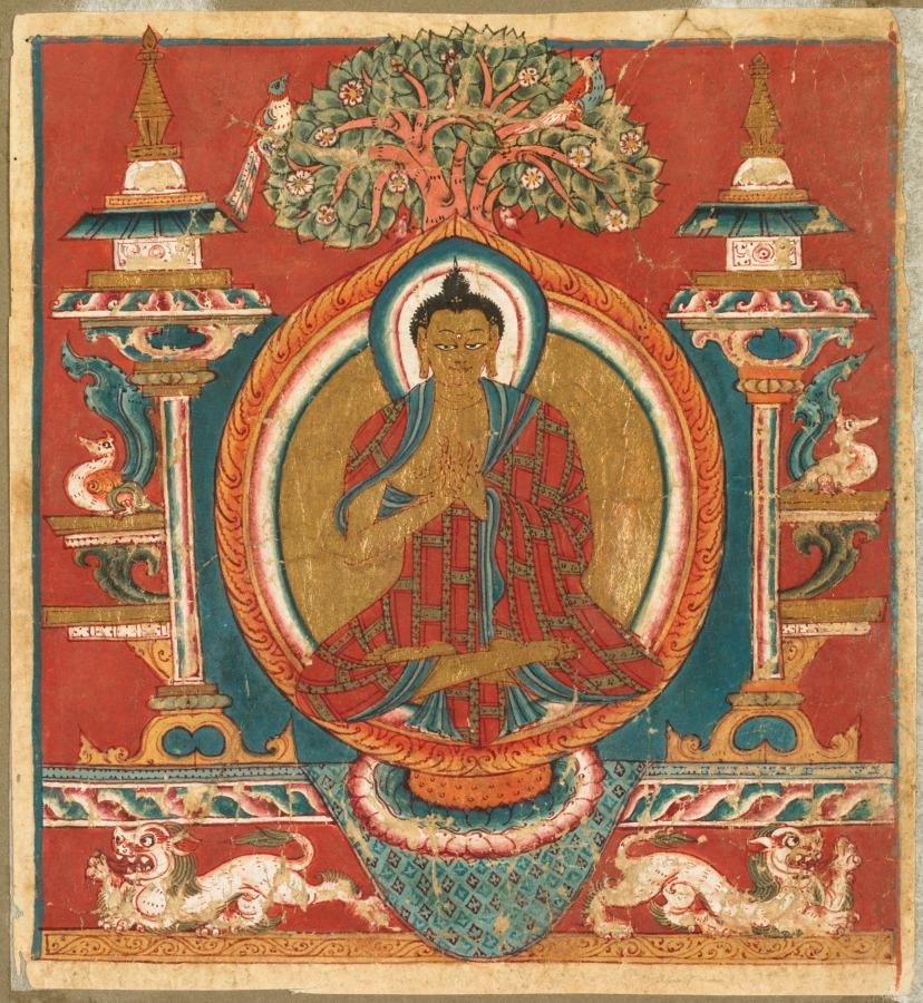 Miniature votive painting (tsai-kali); ink, color, and gold on paper; overall: 11.6 x 10.7 cm (4 9/16 x 4 3/16 in.). The Cleveland Museum of Art